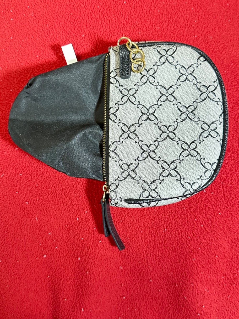 Nine West Gray Black Monogram 9 Clutch Pouch Small Wristlet Zip Top Gold Tone - Picture 6 of 7